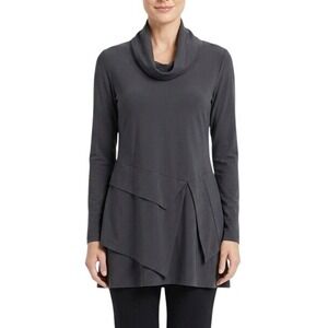 Porto San Francisco Macbeth Top in Jet Jersey Cowl Neck Asymmetrical Hem Size 0